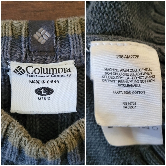 Columbia Men's Blue Ribbed Crew Neck Long Sleeve Knit Sweater Size L 100% Cotton - Picture 3 of 9